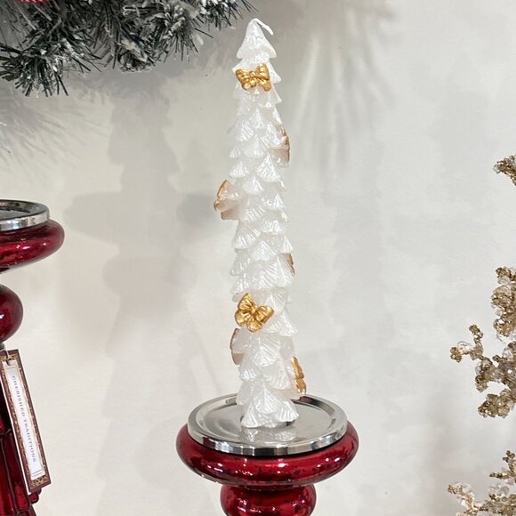 Christmas Holiday Tree Tired Red Mercury Glass Pillar Candle Tapers Holder PAIR - Picture 10 of 10